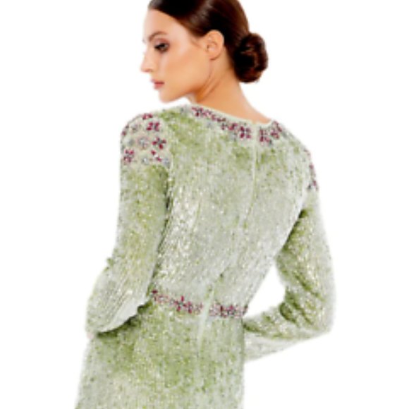 MAC DUGGAL 93568 FLORAL BEADED TEA LENGTH SAGE MIDI DRESS sz 16 - Picture 5 of 7